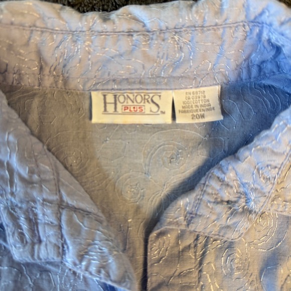 Vintage 90s Honors Plus Size 20W Embroidered 100% Cotton Button-Down Light Blue - Picture 2 of 6